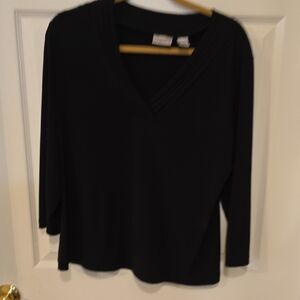 Chico's Black 3/4 Sleeve V-Neck Top